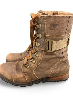 Sorel Major Carly Ankle Boot Side Zip Lace Up Women’s 10 Nutmeg/Flax